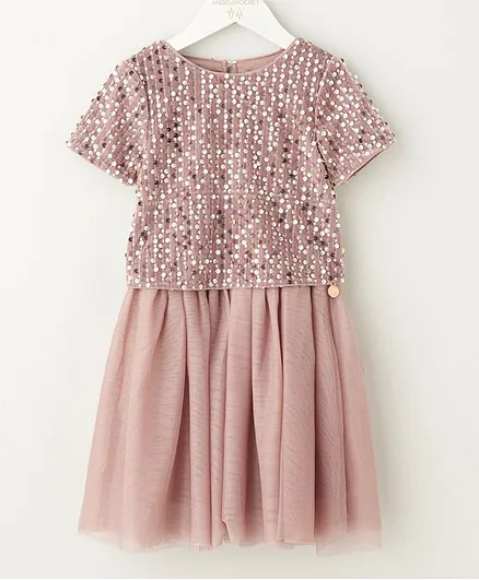Angel & Rocket Half Sleeves Sequin Dress - Dusky Pink