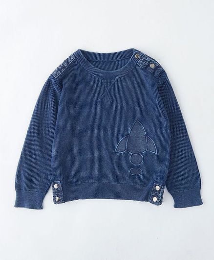Angel & Rocket Full Sleeves Embroidered Sweatshirt - Blue