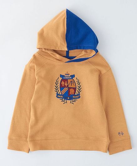 Angel & Rocket Full Sleeves Logo Patch Hoodie - Brown