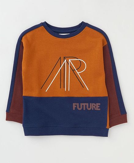 Angel & Rocket Full Sleeves Text Design Color Blocked Sweatshirt - Brown