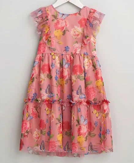 Angel & Rocket Cap Sleeves Floral Print Dress - Pink