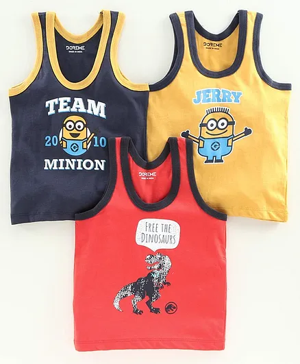 Doreme Sleeveless Vests Multiprint Pack of 3 - Blue Yellow Red