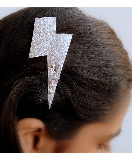 Pretty Ponytails Lightning Bolt Glitter Hair Clip - Silver