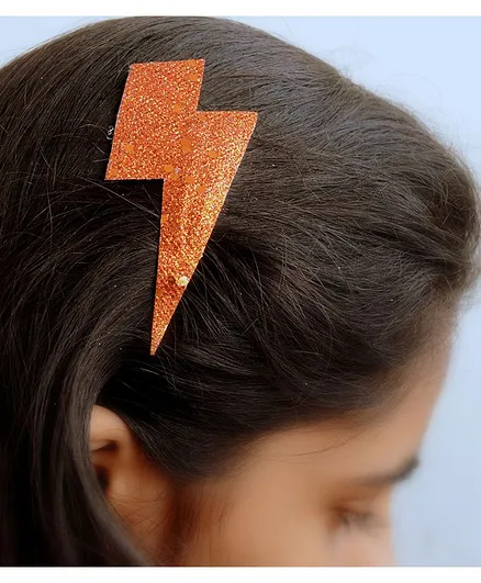 Pretty Ponytails Lightning Bolt Glitter Hair Clip - Orange