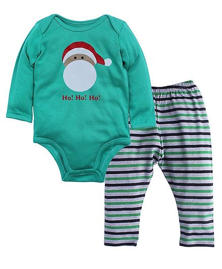 Kadam Baby Full Sleeves Ho Ho Ho Print Onesie & Legging Set - Green