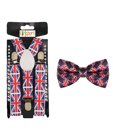 Tiekart Flag Design Suspenders With Bow Tie - Multi Colour
