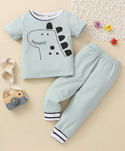 Kookie Kids Half Sleeves Night Suit Dino Print - Blue
