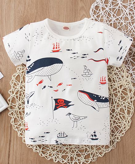 Kookie Kids Half Sleeves T-Shirt Whale Print - Grey
