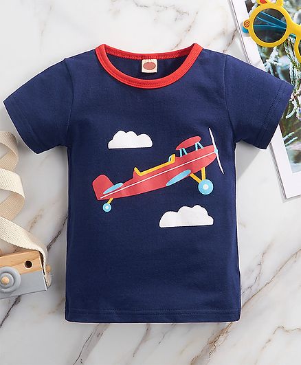 Kookie Kids Half Sleeves Tee Airplane Print - Blue