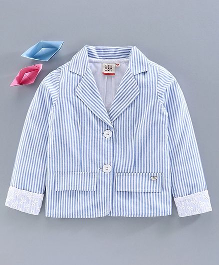 Ed-a-Mamma Full Sleeves Striped Blazer - Blue