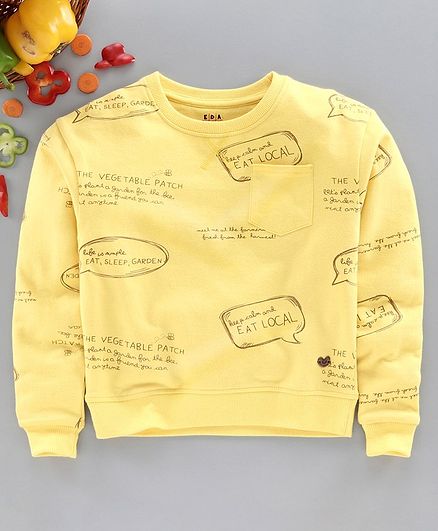 Ed-a-Mamma Full Sleeves All Over Text Print Detailing Sweatshirt - Yellow