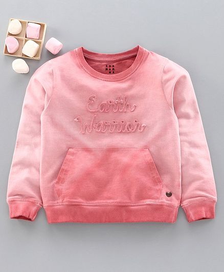 Ed-A-Mamma Full Sleeves Earth Warrior Embroidered Sweatshirt - Pink
