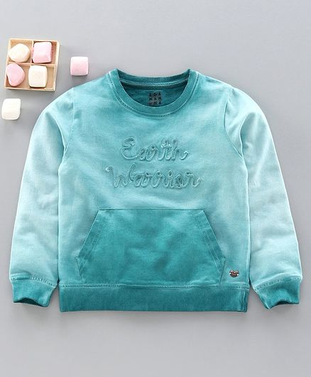 Ed-A-Mamma Full Sleeves Earth Warrior Embroidered Sweatshirt - Light Blue