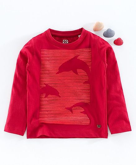 Ed-A-Mamma Full Sleeves Dolphin Printed Tee - Red