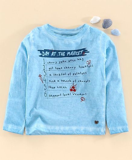 Ed-A-Mamma Full Sleeves Checklist Printed Tee - Light Blue