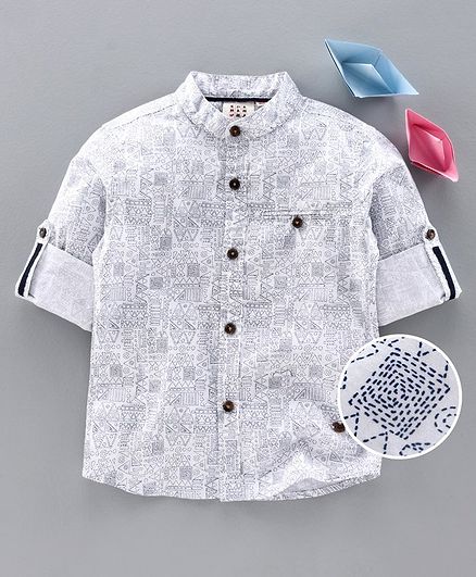 Ed-a-Mamma Full Sleeves All Over Printed Shirt - White