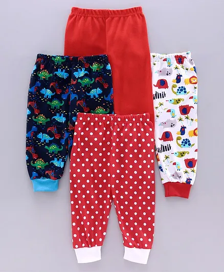 Kidi Wav Pack Of 4 Dots Print Full Length Pyjamas - Red