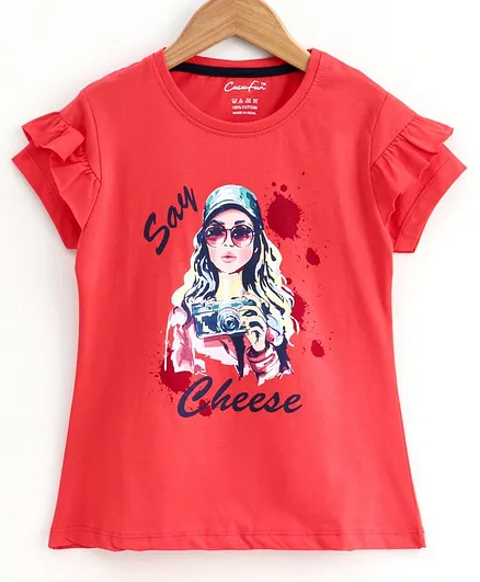Cucu Fun Short Sleeves Top Girl Print - Red