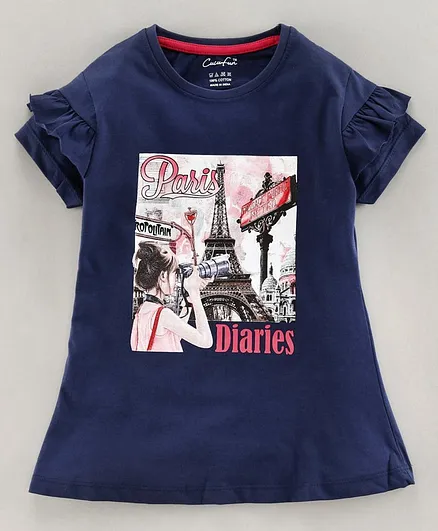 Cucu Fun Short Sleeves Top Paris Print - Blue