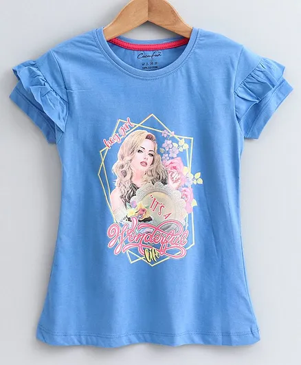 Cucu Fun Short Sleeves Top Girl Print - Blue