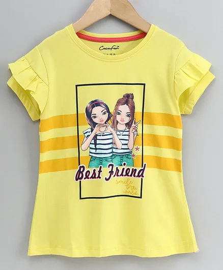 Cucu Fun Short Sleeves Top Best Friend Print - Yellow