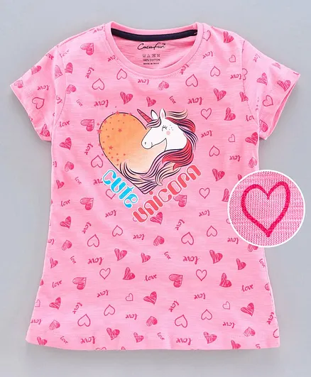 Cucu Fun Short Sleeves Top Unicorn Print - Pink