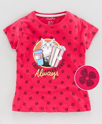 Cucu Fun Short Sleeves Top Kitty Print - Red