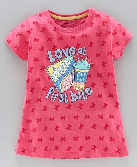 Cucu Fun Half Sleeves T-Shirt Love At First Bite Print - Pink
