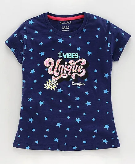 Cucu Fun Half Sleeves T-Shirt Unique Print - Blue