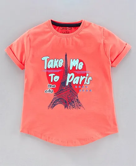 Cucu Fun Half Sleeves T-Shirt Take Me To Paris Print - Orange
