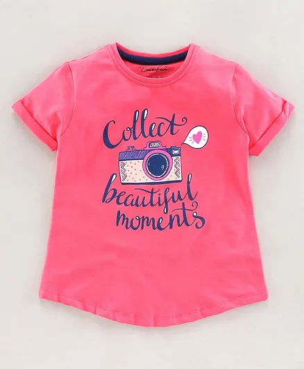 Cucu Fun Half Sleeves T-Shirt Collect Beautiful Moments Print - Pink