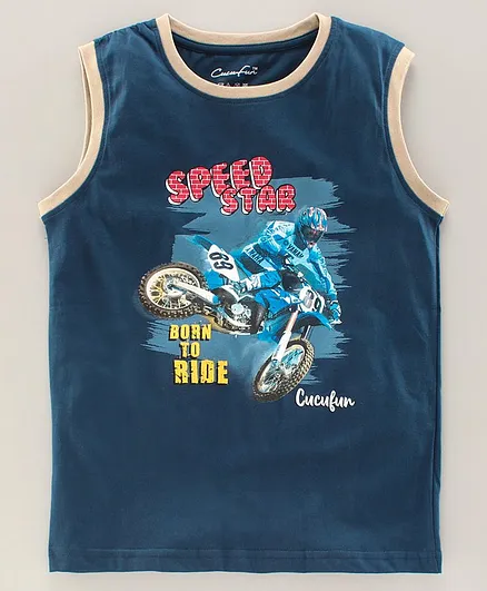 Cucu Fun Sleeveless Tee Bike Print - Blue