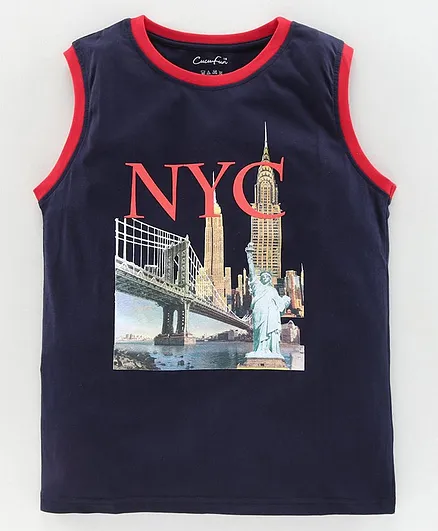 Cucu Fun Sleeveless T-Shirt NYC Print - Blue