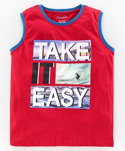 Cucu Fun Sleeveless T-Shirt Take It Easy Print - Red