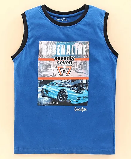 Cucu Fun Sleeveless T-Shirt Car Print - Blue