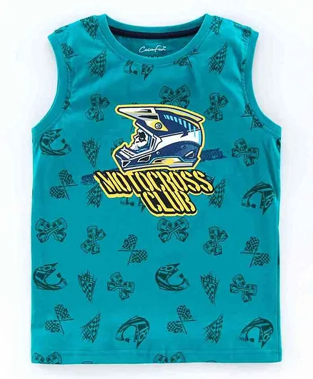 Cucu Fun Sleeveless Tee Helmet Print - Aqua