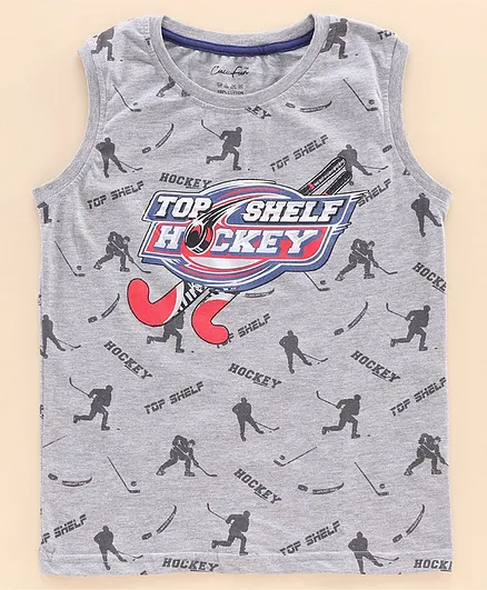 Cucu Fun Sleeveless T-Shirt Top Hockey Print - Grey