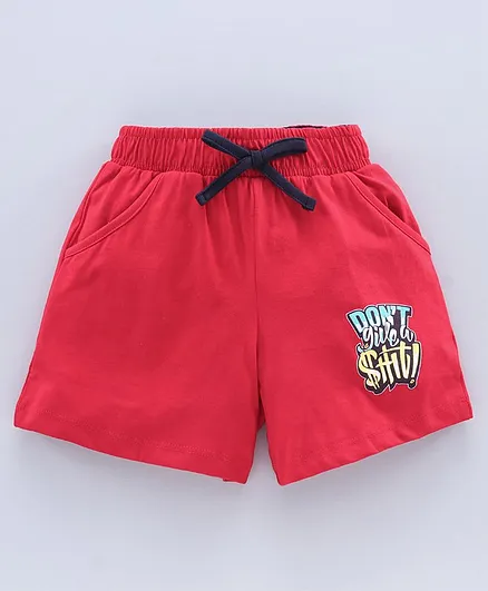Cucu Fun Cotton Shorts Text Print - Red