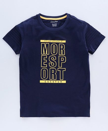 Cucu Fun Half Sleeves Tee More Sport Print - Navy Blue