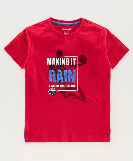 Cucu Fun Half Sleeves T-Shirt Making It Rain Print - Red