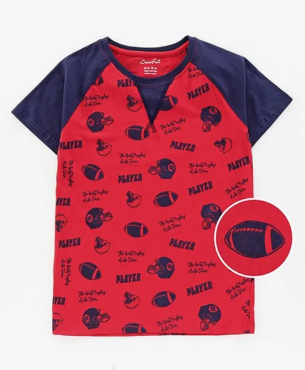 Cucu Fun Half Sleeves T-Shirt Soccer Print - Red