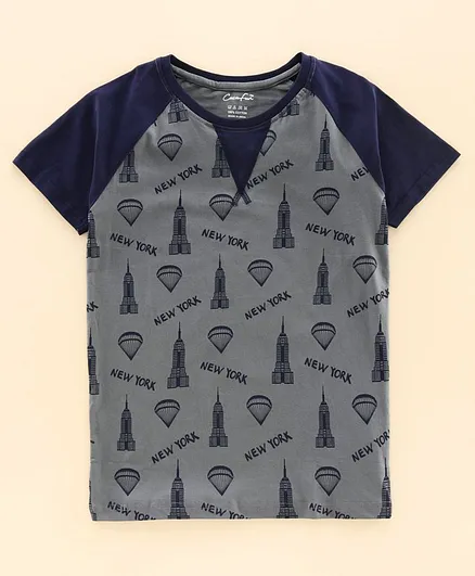 Cucu Fun Raglan Sleeves Tee New York Print - Grey