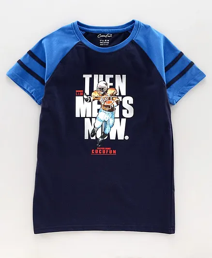 Cucu Fun Raglan Sleeves Tee Rugby Print - Navy Blue