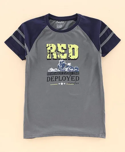 Cucu Fun Raglan Sleeves Tee Text Print - Grey