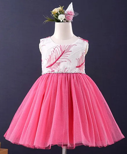 Mark & Mia Sleeveless Leaf Embroidery Frock - Pink