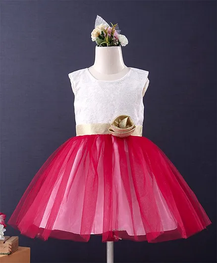 Mark & Mia Sleeveless Leaf Embroidery Frock - Pink