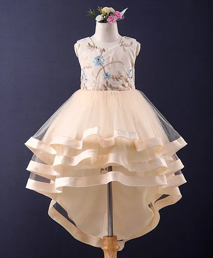 Mark & Mia Sleeveless High Low Frock Floral Embroidery - Cream
