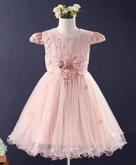 Mark & Mia Cap Sleeves Dress Floral Embellishment - Pink