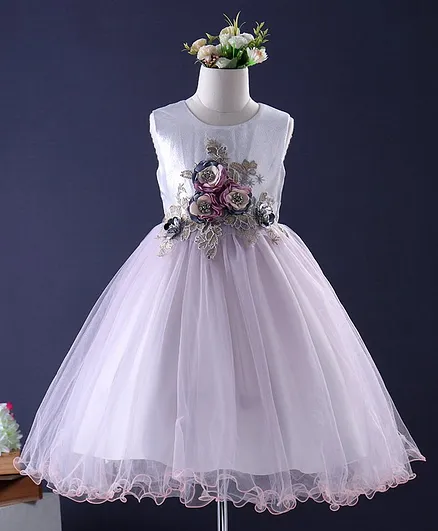 Mark & Mia Sleeveless Floral Embellished Mid Length Party Frock - White