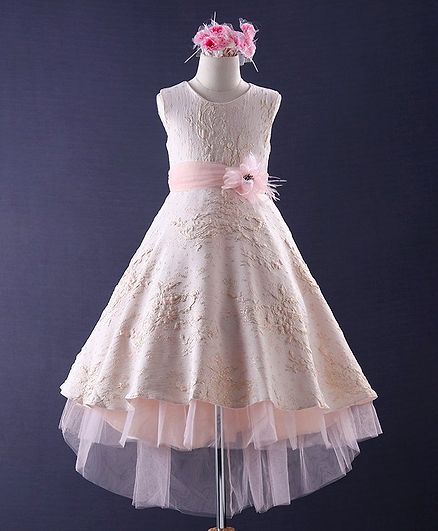 Mark & Mia Sleeveless Embroidered & Layered Party Frock - Peach